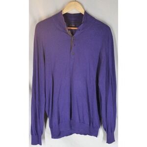 Cashmere Cotton Sweater elbow‎ patch Massimo Dutti Mens Large Purple 1/4 button